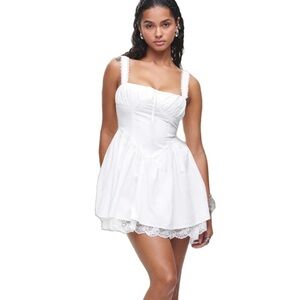 Finesse Corset Cotton Poplin Lace Milkmaid Peasant Mini Dress, White size XL